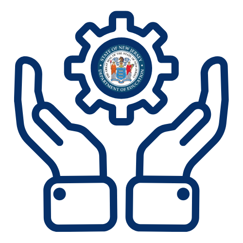 gear in the middle of two hands with the department of education's logo in the middle of the gear